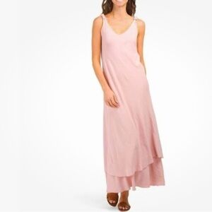 Luna Allegra Made In Italy Tiered Strappy Vee neck Linen Blend Maxi Dress SZ S